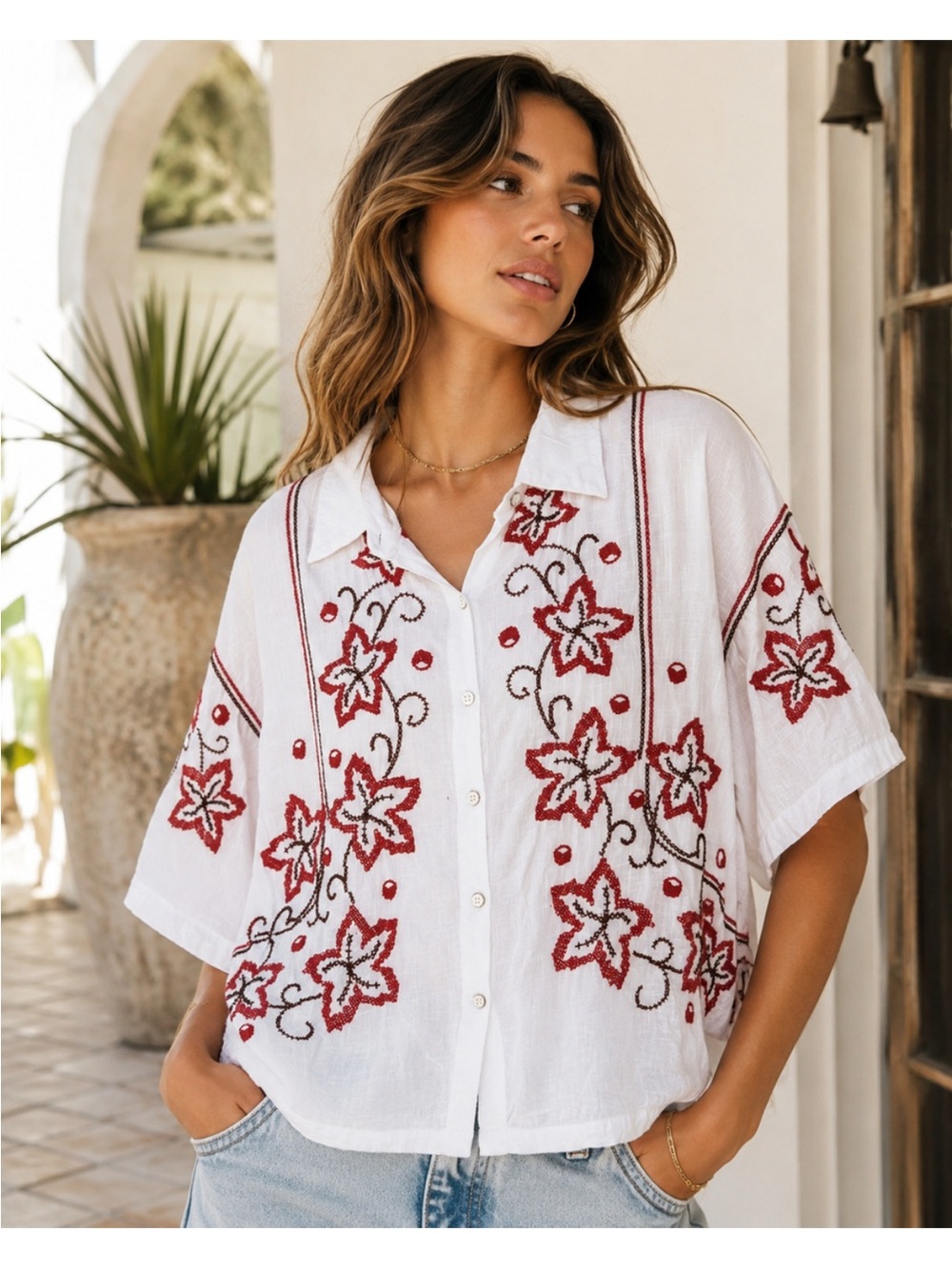 Free People Wildflower Embroidered Top Size S